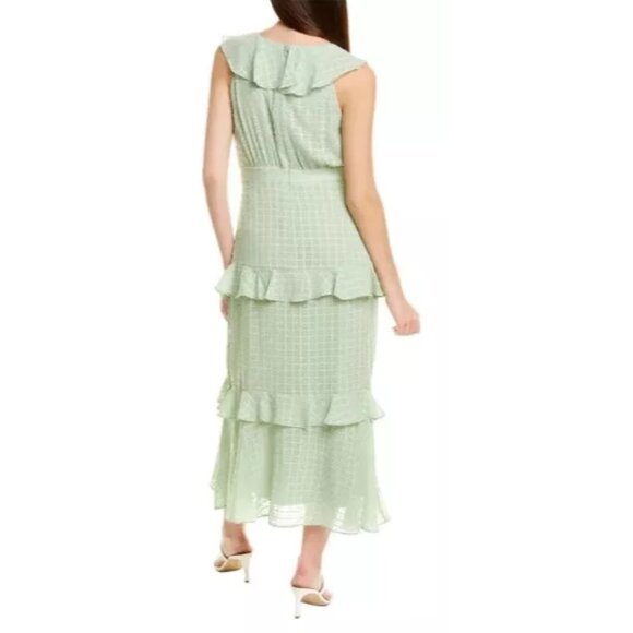 Taylor Size 16 Green Sleeveless V-Neck Tiered Ruffle Maxi Dress Tea Time Wedding - Picture 2 of 13